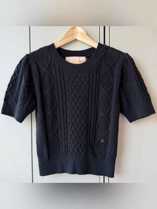 Tops - NAIN Black Cable Knit Short Sleeve Sweater